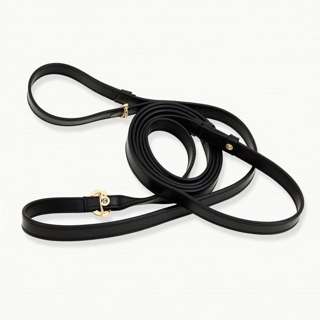 Chanel dog leash black leather double c logo