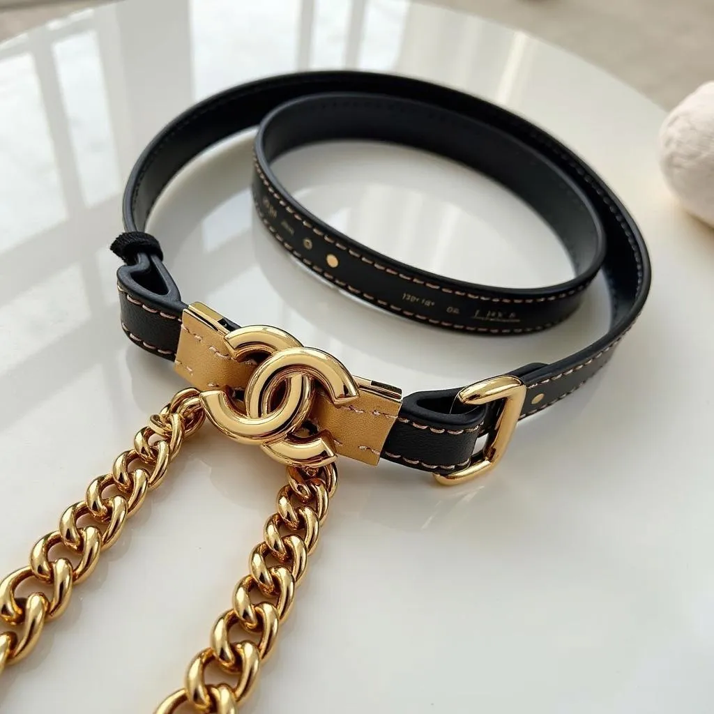 Chanel dog leash gold chain double c logo