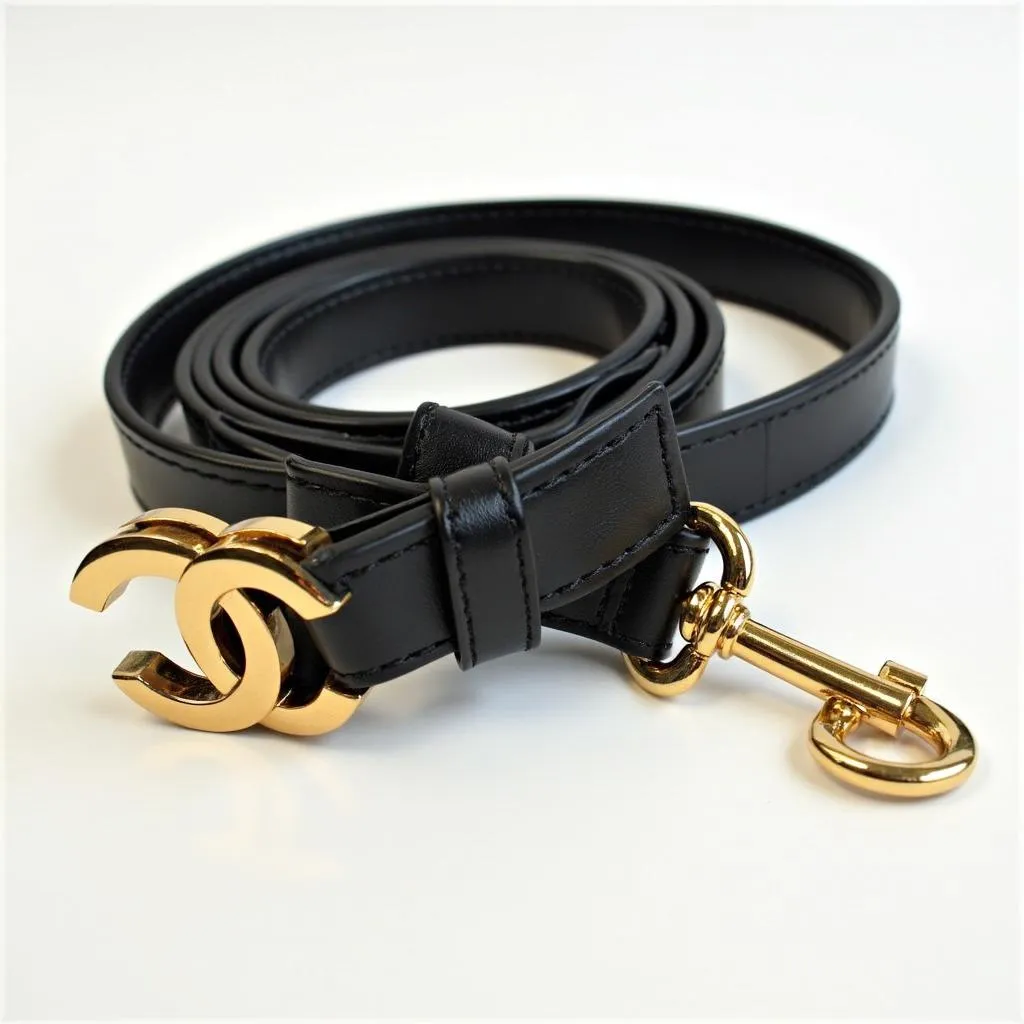 Chanel dog leash leather gold hardware double c logo