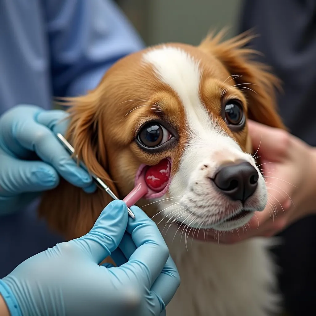 Dog undergoing surgery for cherry eye