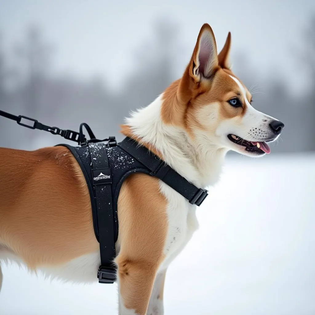 Dog mushing harness with chest strap