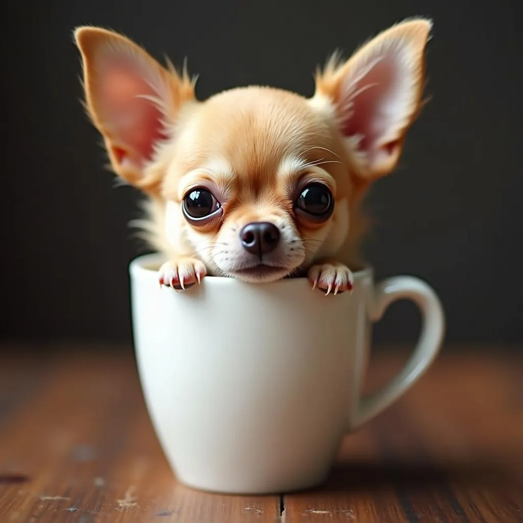 Tiny Chihuahua in a Coffee Mug