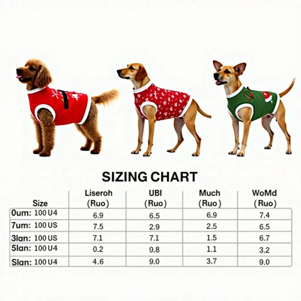 Christmas dog clothing sizing chart