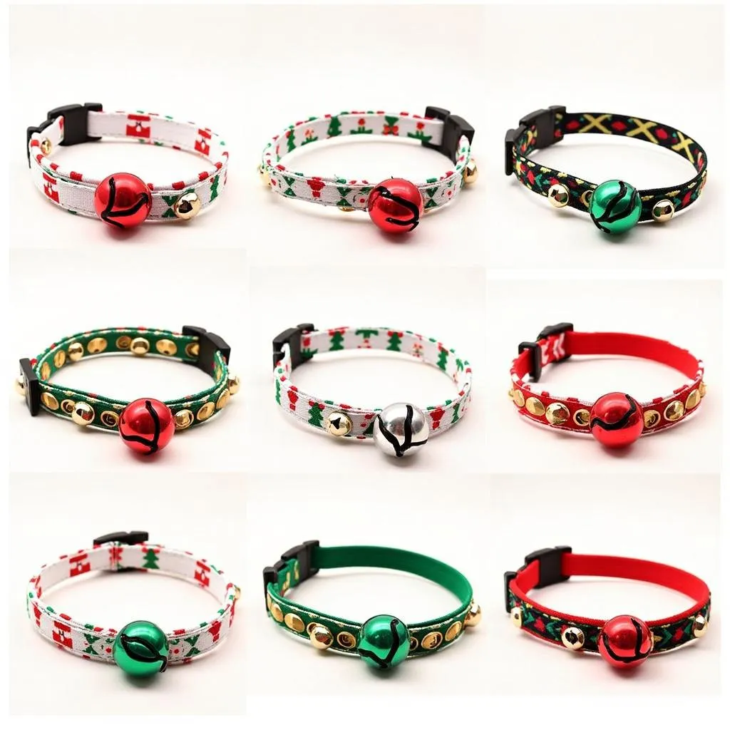 Assortment of Christmas Dog Collars with Jingle Bells