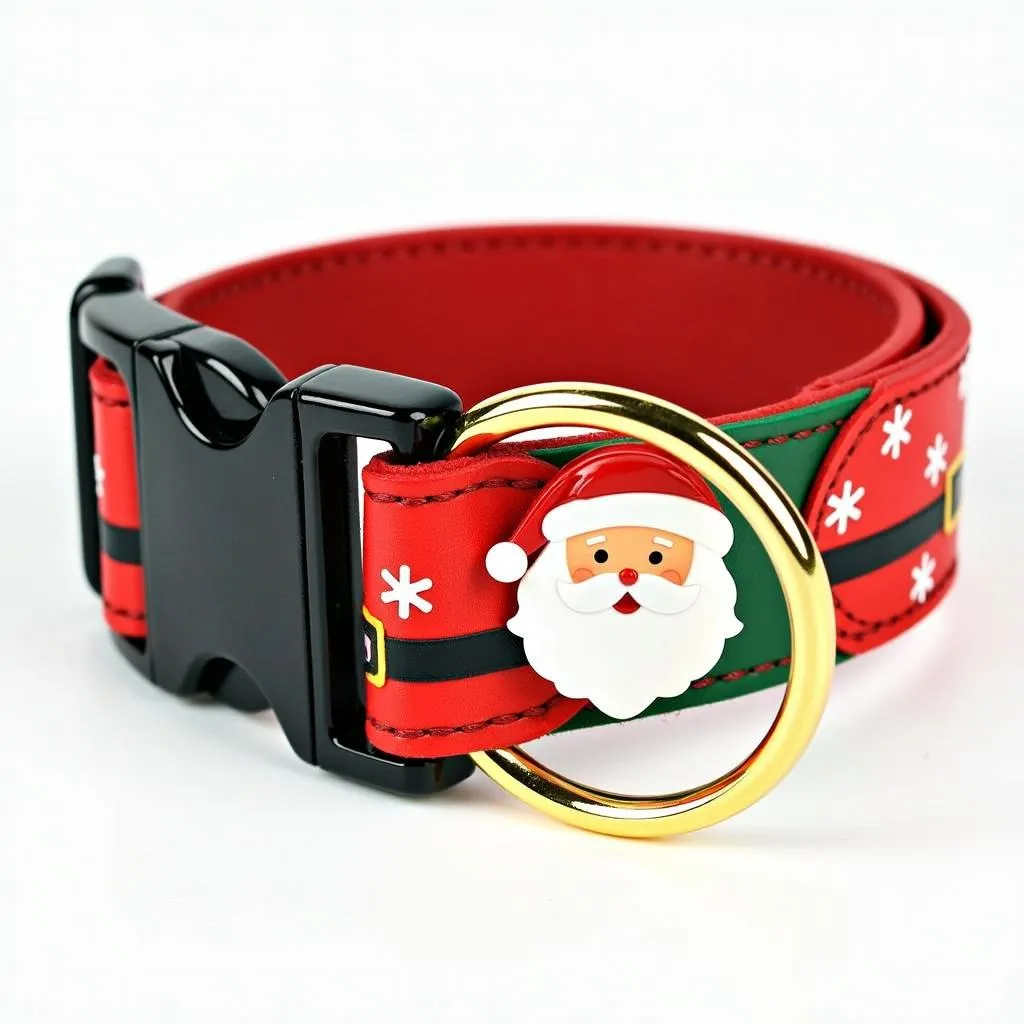 christmas dog collar in red, green, and gold colors