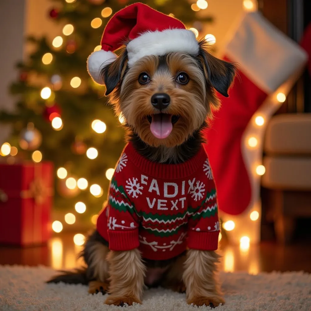 Dog in Christmas Sweater with Props