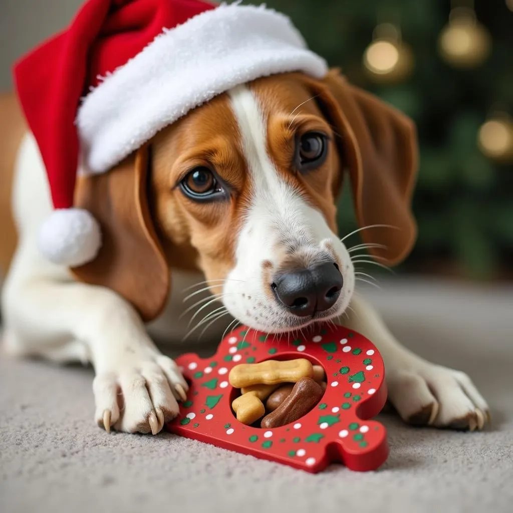 Dog Christmas puzzle toy with treats inside