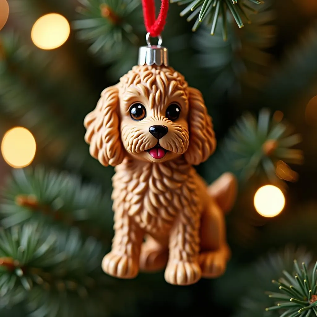 Cockapoo Dog Ornament Hanging on a Christmas Tree