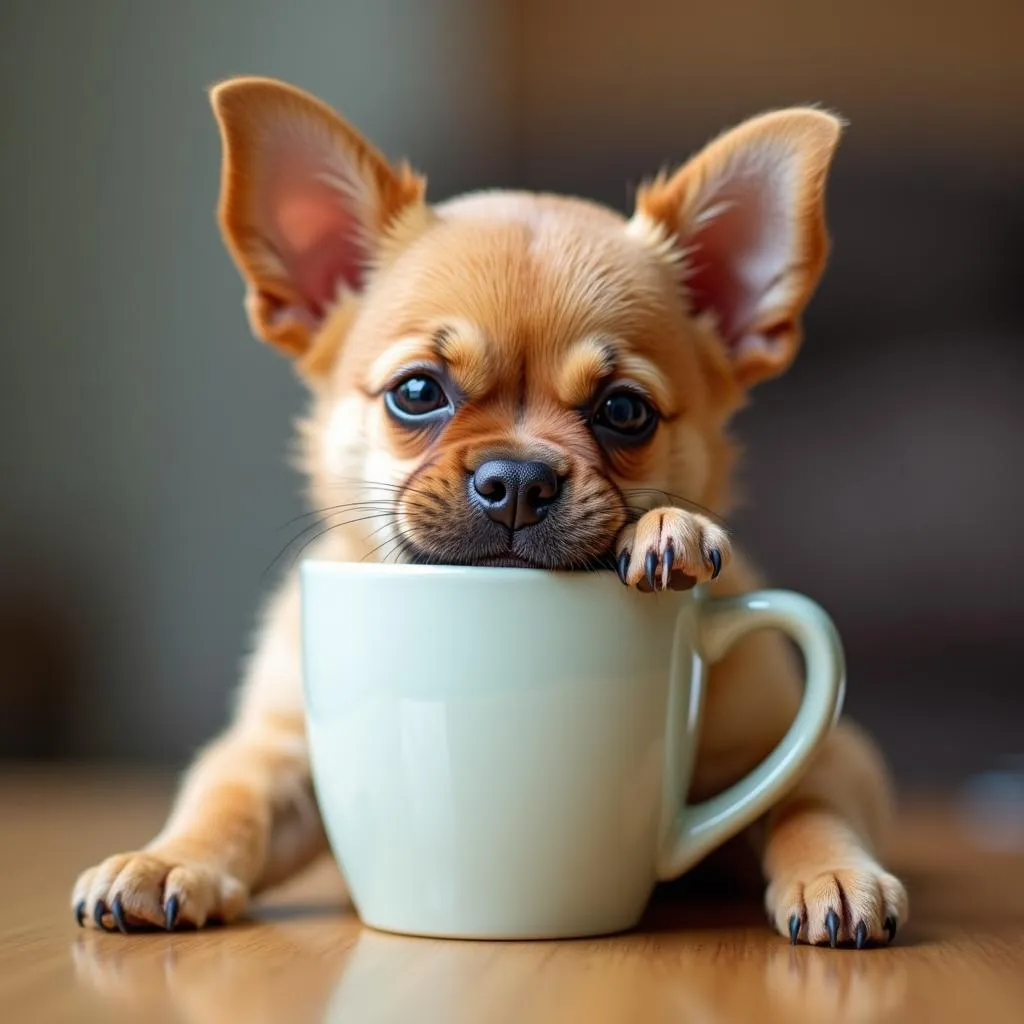 Cute Coffee Cup Dog Snuggling in a Mug