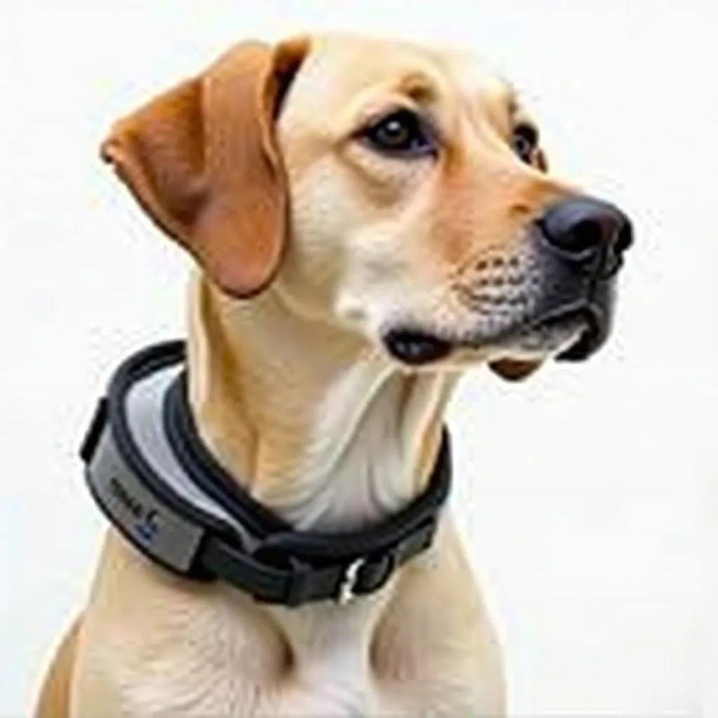 Dog wearing a comfort collar for separation anxiety