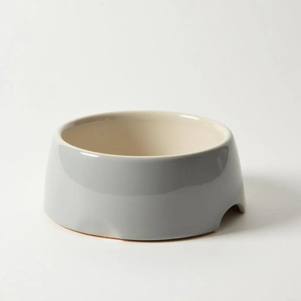 A sleek, modern ceramic dog bowl with a minimalist design. This bowl is perfect for dogs who appreciate a touch of elegance at mealtime.