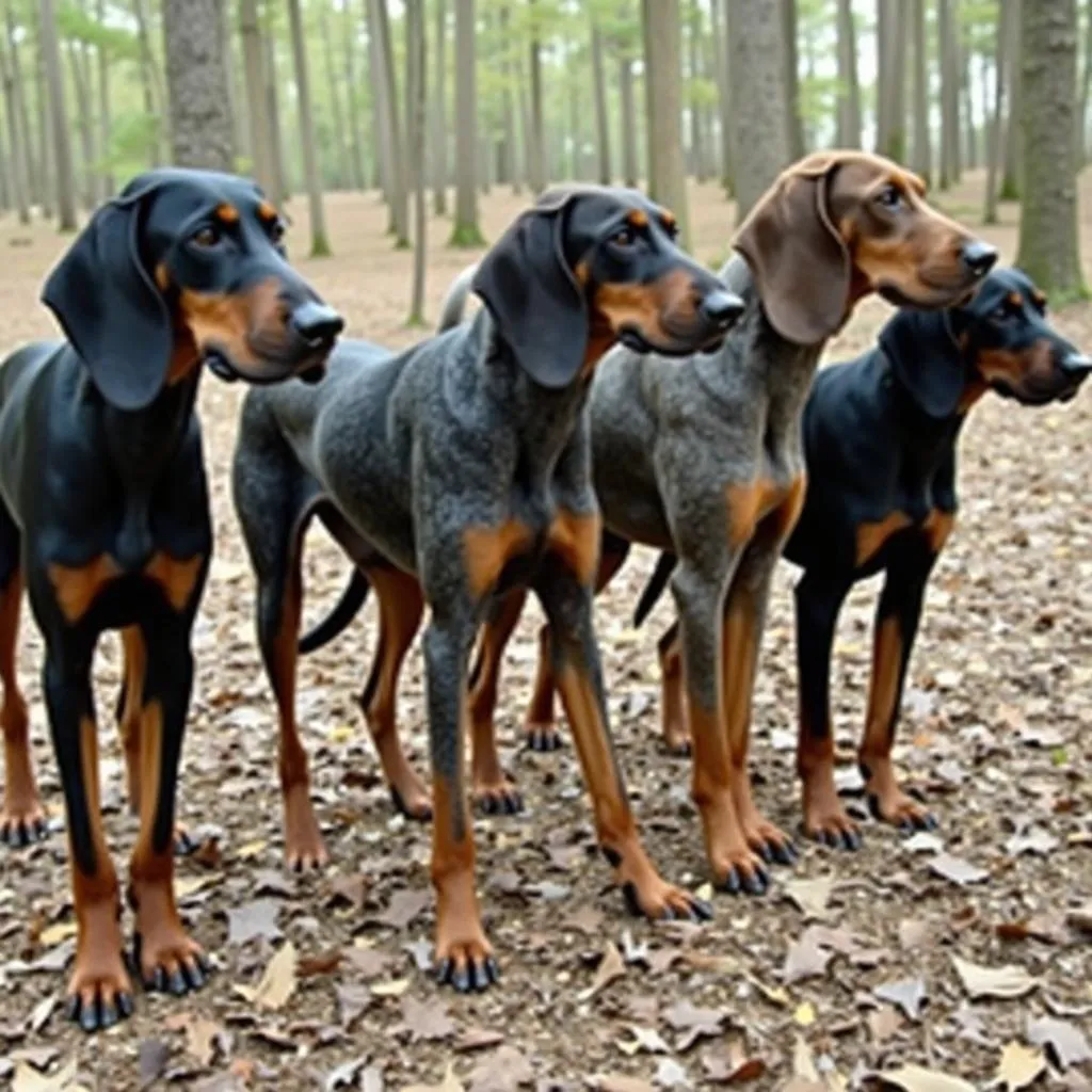 A group of Coonhounds participating in a Kenton National Coon Dog Trials