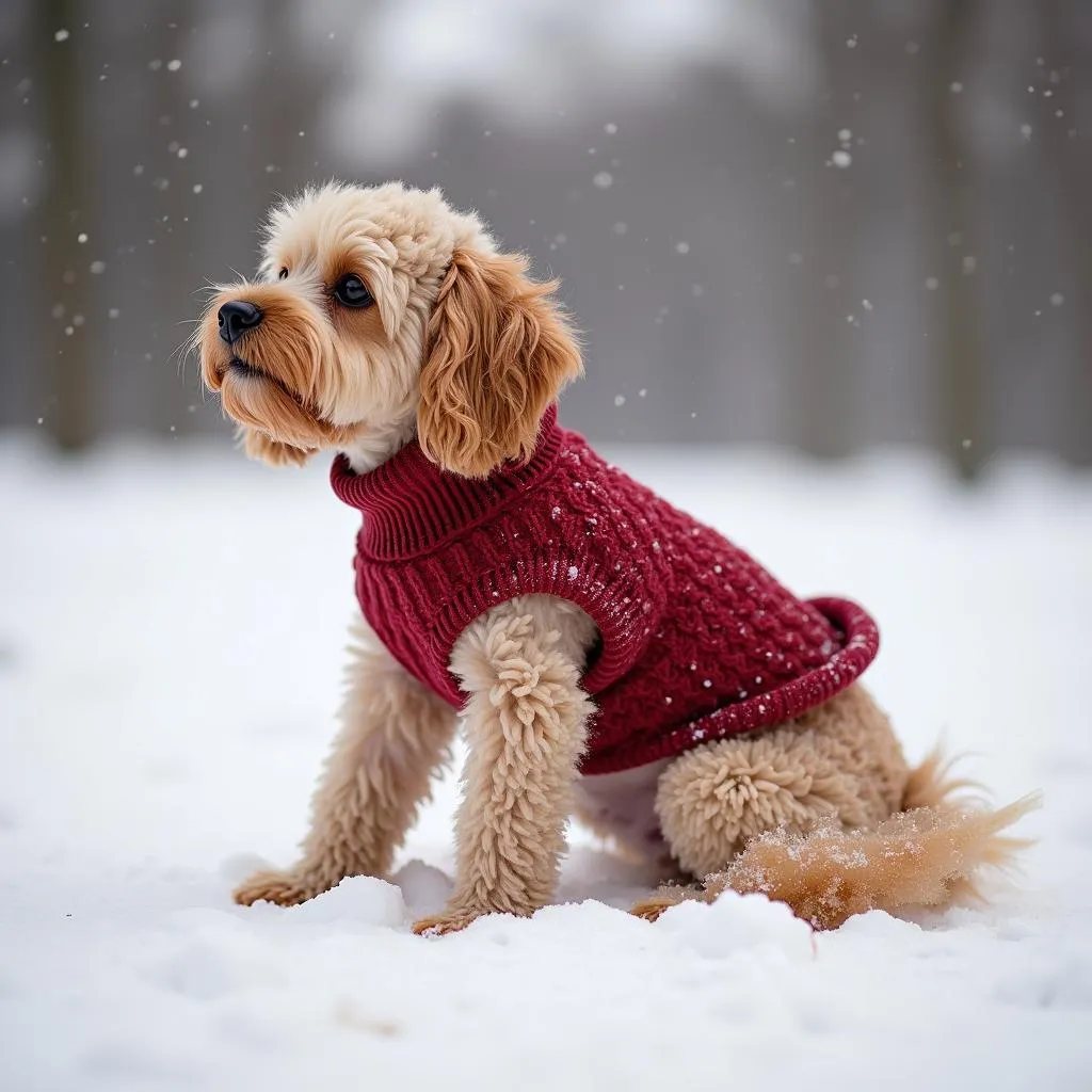 Cozy dog sweater keeping dog warm in winter