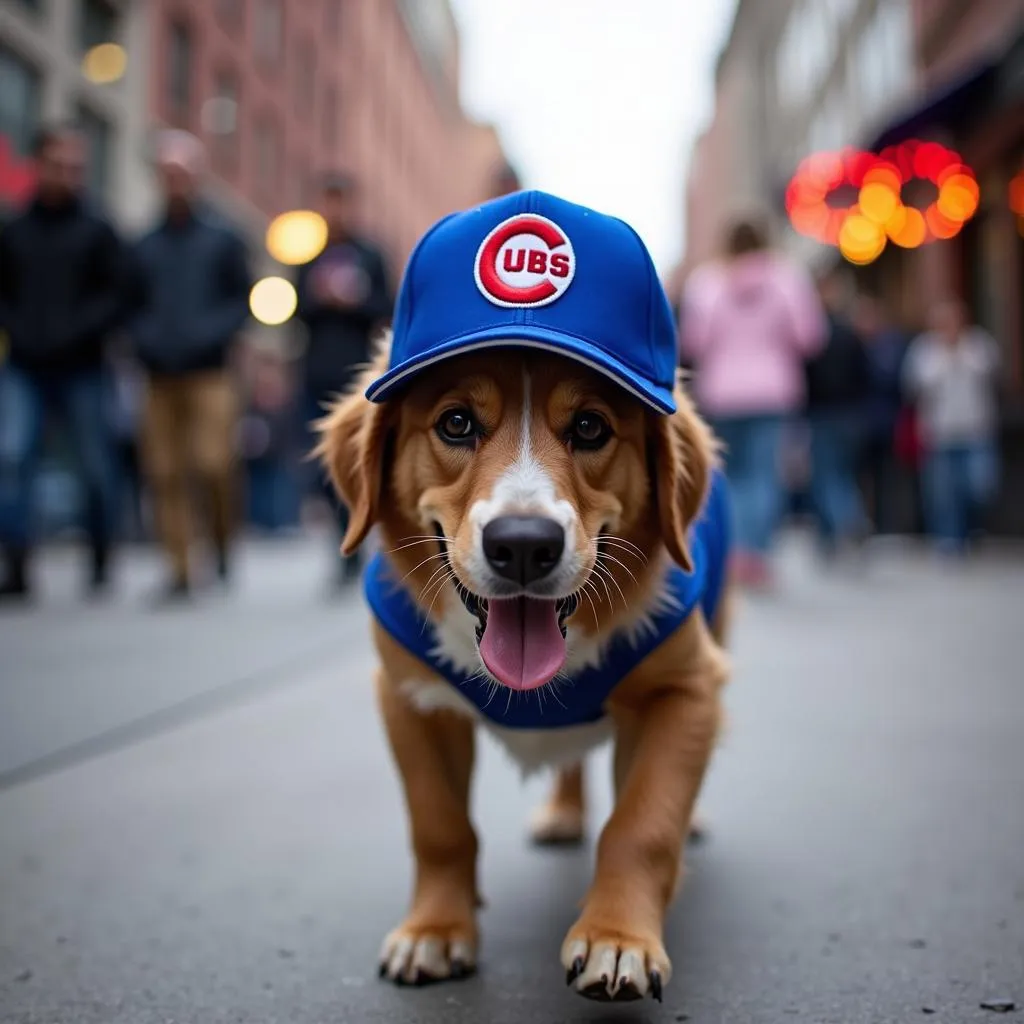 Cubs dog hat in Wrigleyville