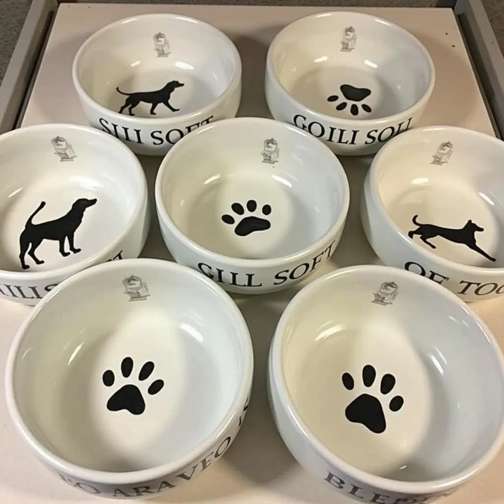 Custom ceramic dog bowls with paw prints