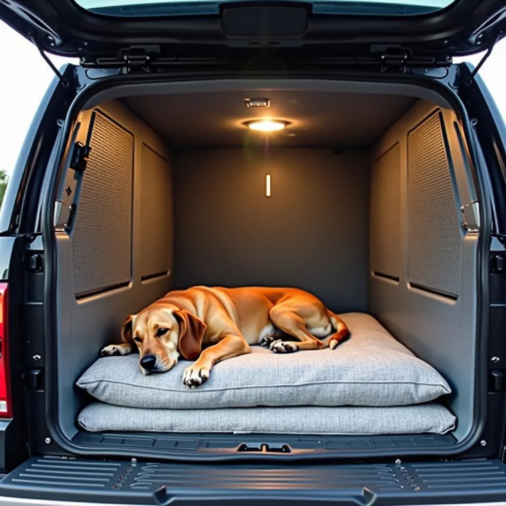 Inside a custom dog box for trucks