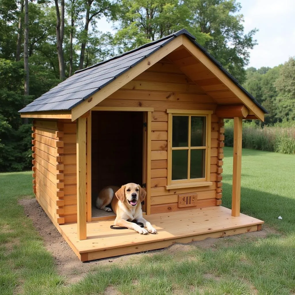 Custom dog house with a cozy porch