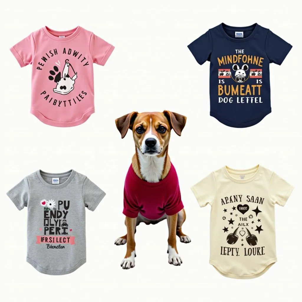 A collection of different custom dog shirts with various designs and colors