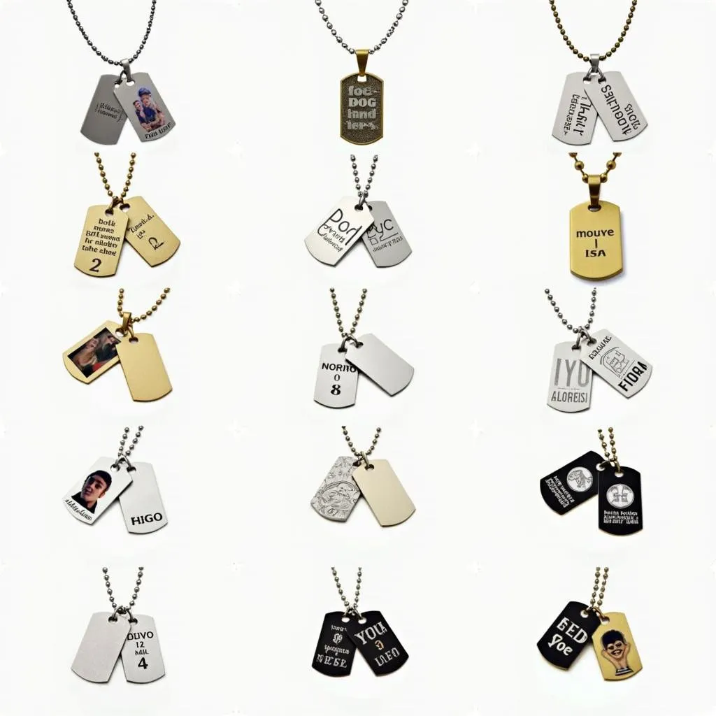 A variety of custom dog tag pendants for dogs