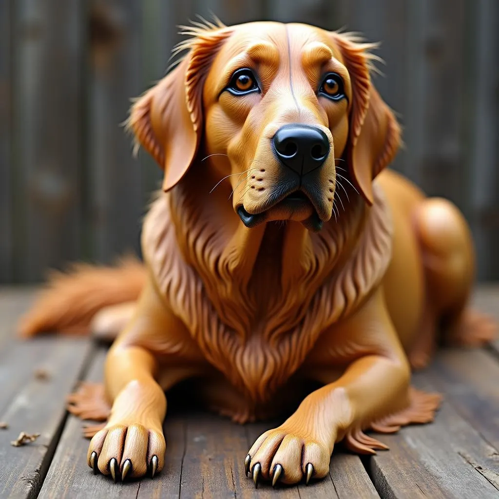 A beautiful custom dog wood carving of a golden retriever