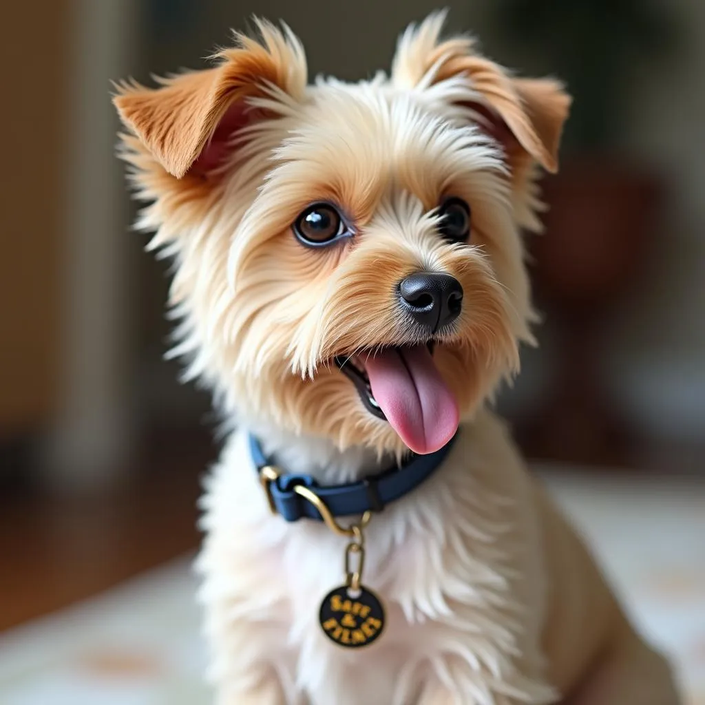 Small dog with customized dog tag