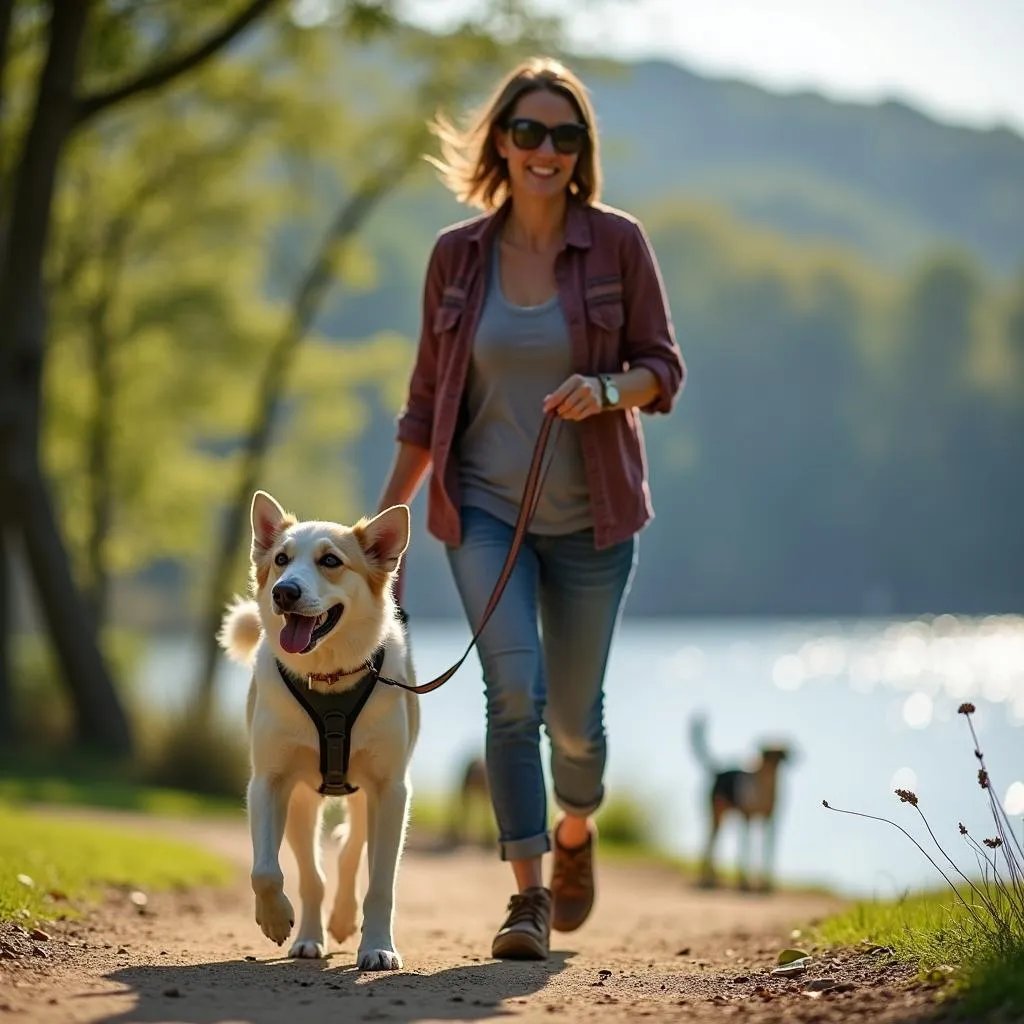 Dog enjoying a walk with their owner in Deep Creek Lake