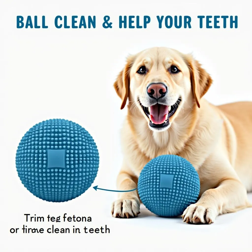 A dog playing with a dental dog ball, showing the textured surface and how it helps clean teeth.