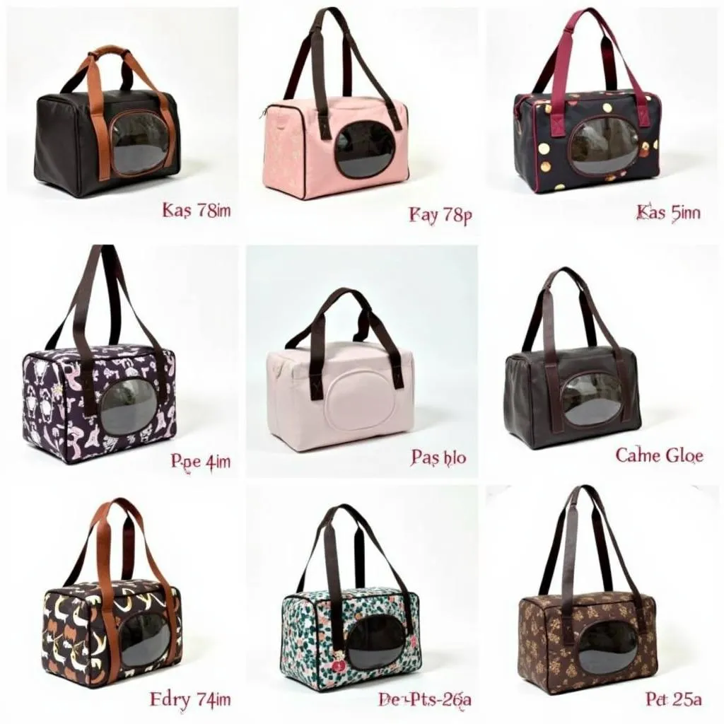 Various styles of designer dog carriers for different dog sizes and personalities