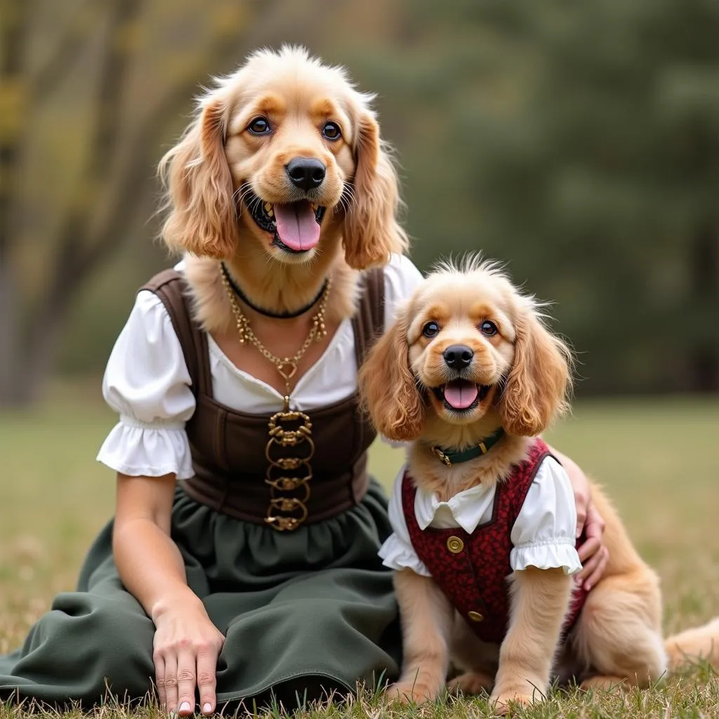 Dog and owner wearing matching dirndls