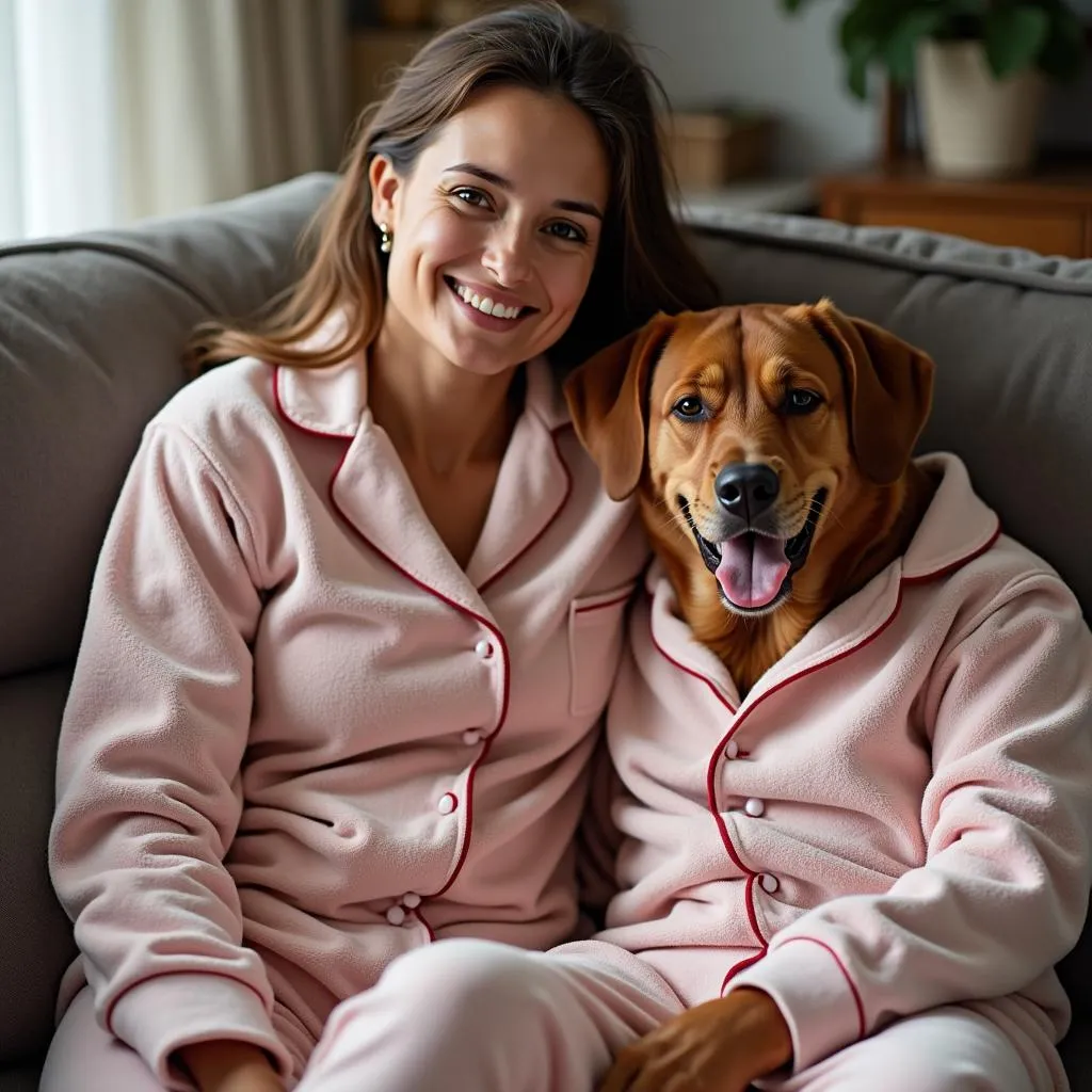 Cozy pajamas for dog and owner