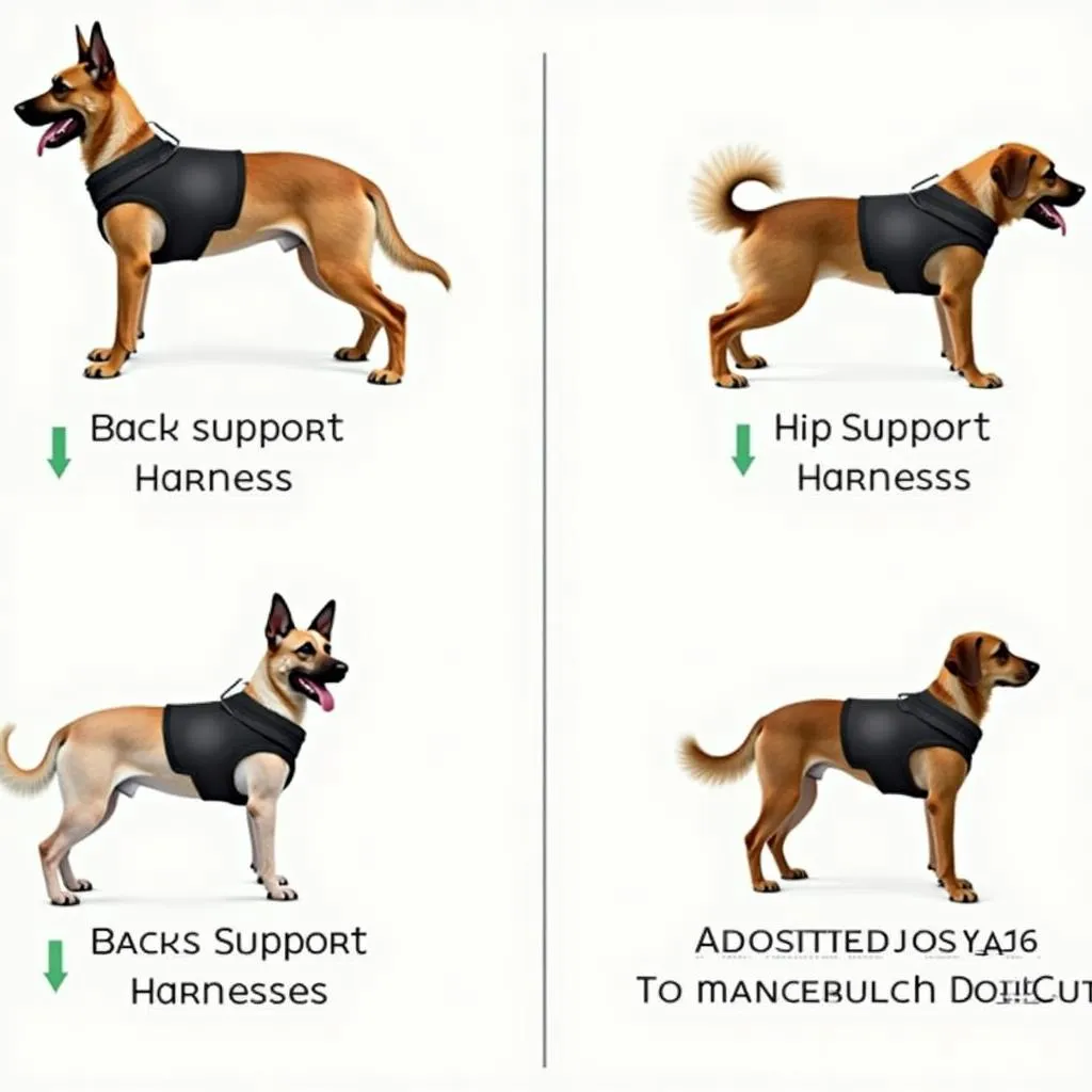 Different styles of dog arthritis harnesses