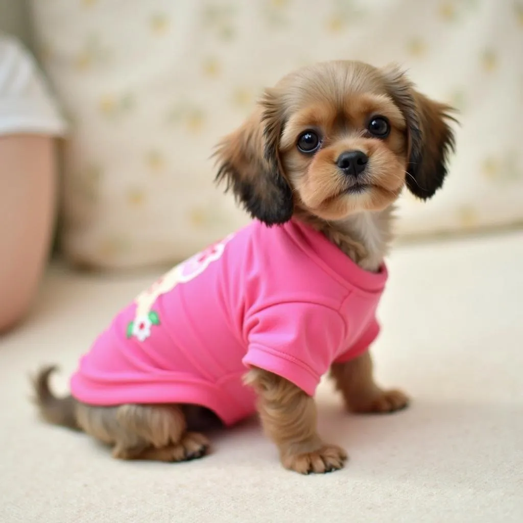 A cute puppy wearing a stylish dog baby clothes