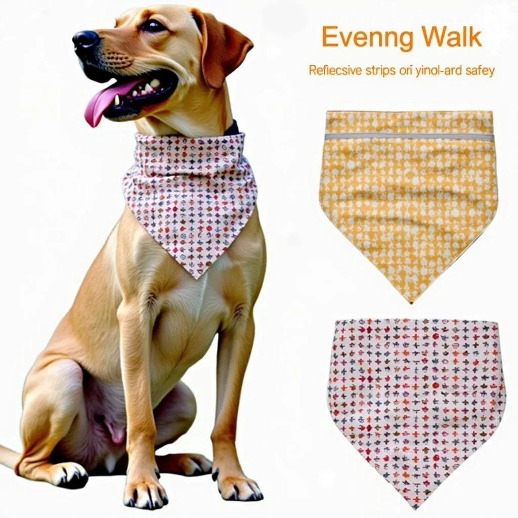 Dog bandana collar with reflective strip for increased visibility during night walks