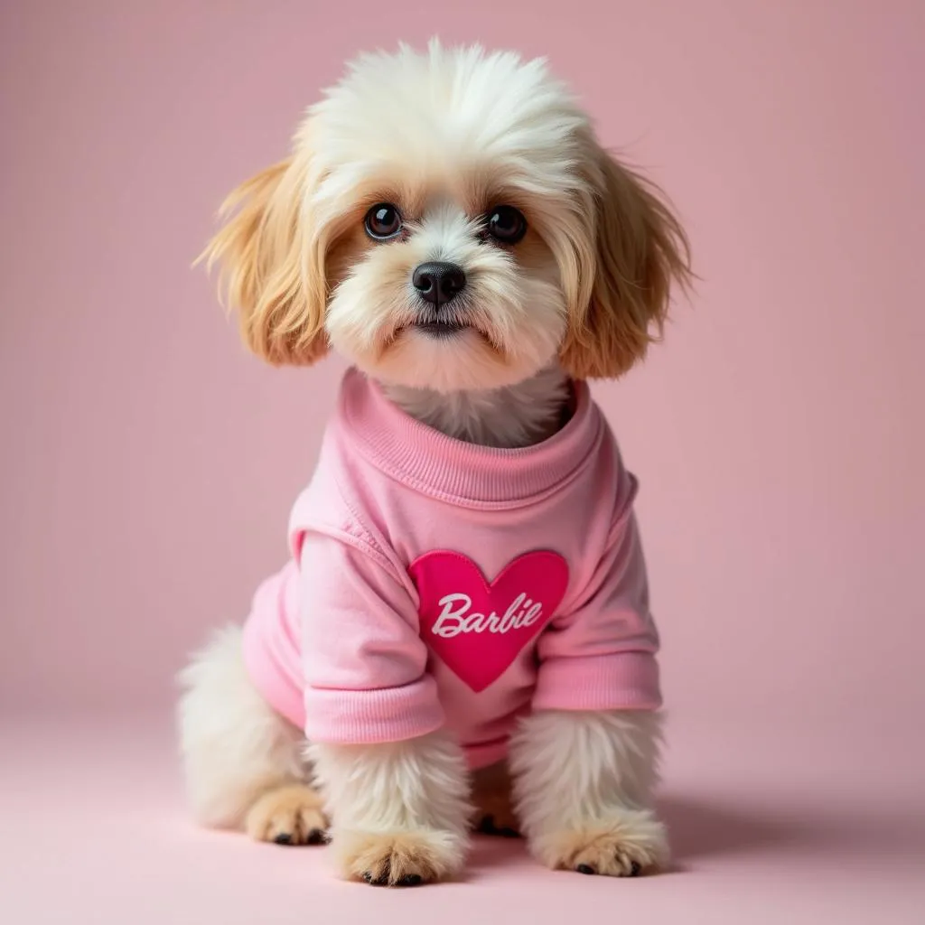 Adorable Dog Wearing Pink Barbie Shirt