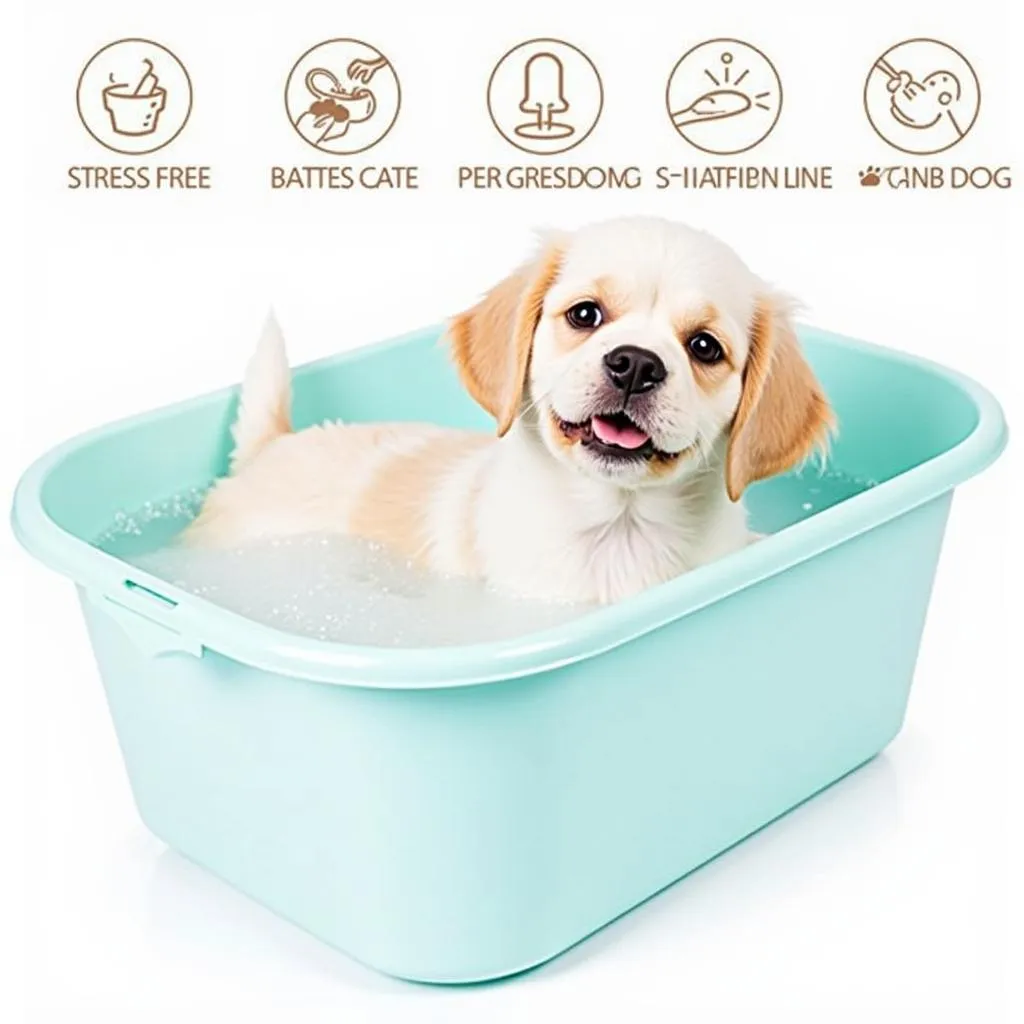 A Happy Dog Enjoying a Bath in a Plastic Tub