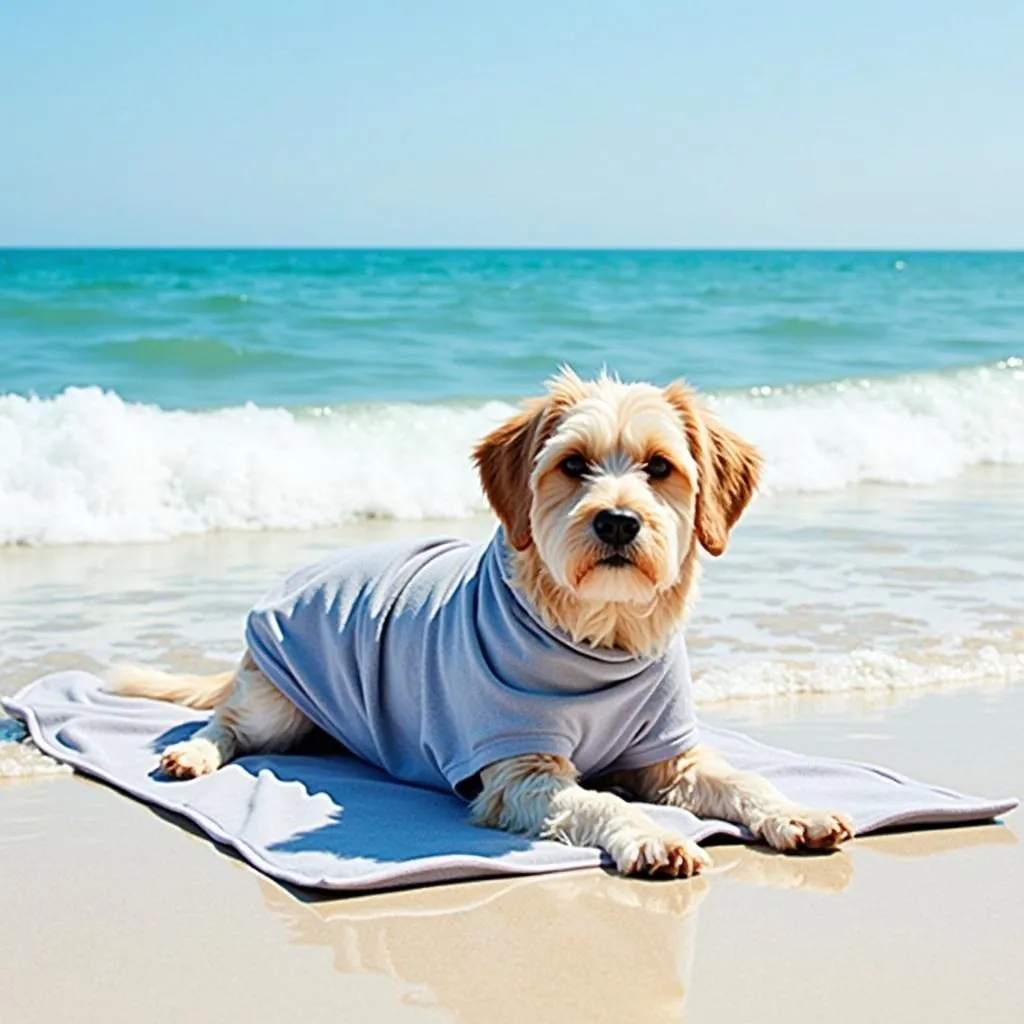 Dog beach towel absorbing water from a wet dog