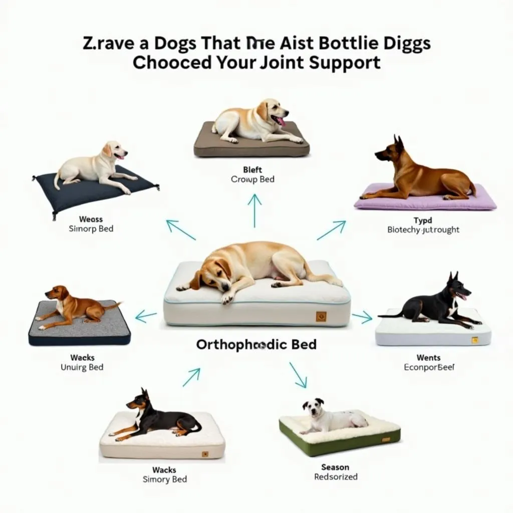 Types of dog beds available, including orthopedic beds for joint support