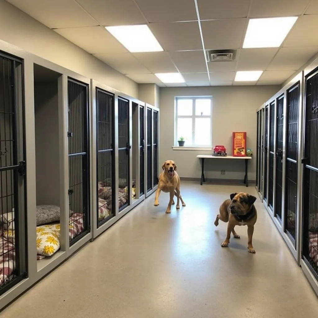 Dog boarding facility in Gurnee, Illinois, with comfortable kennels and spacious play areas for dogs.