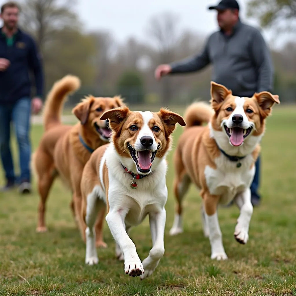 Dogs enjoying playtime at a dog boarding facility in Sherman, TX.