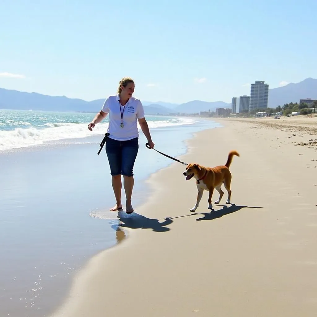 A dog enjoying a beach walk at a dog boarding facility on St. Simons Island