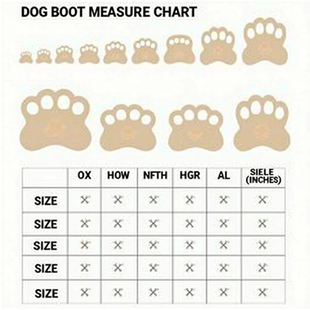 Dog boot size chart for paws