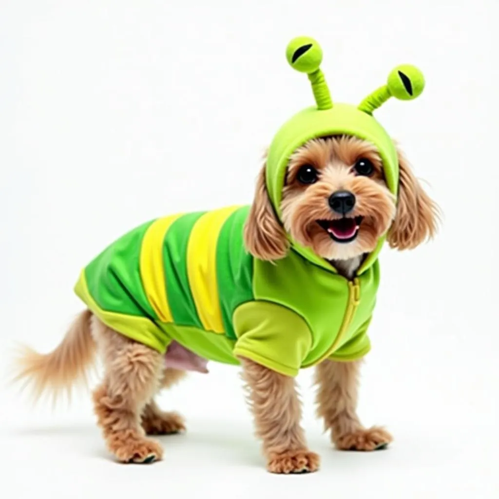 Adorable Small Dog in Caterpillar Costume