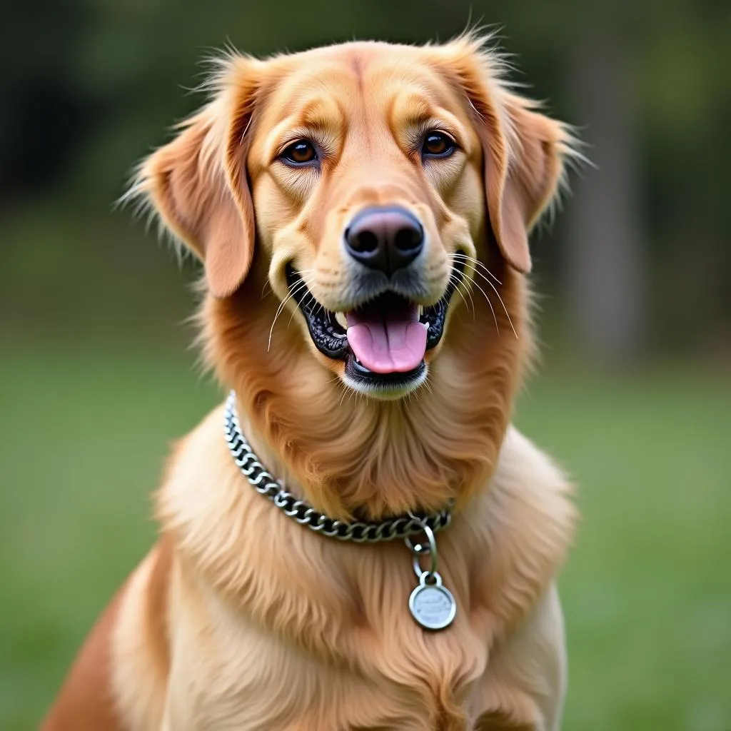 Golden Retriever dog wearing a stylish dog chain necklace