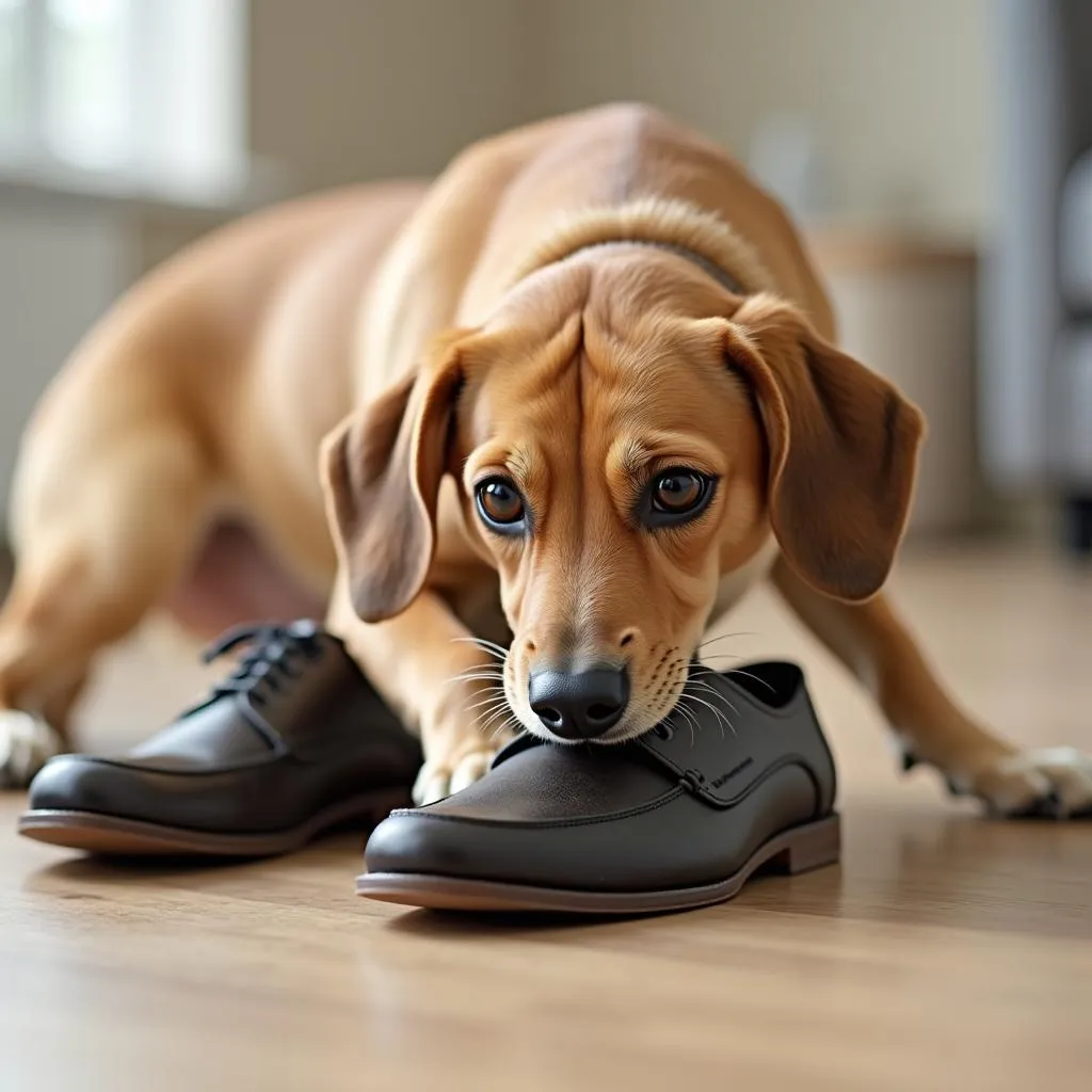 Dog chewing shoes and furniture