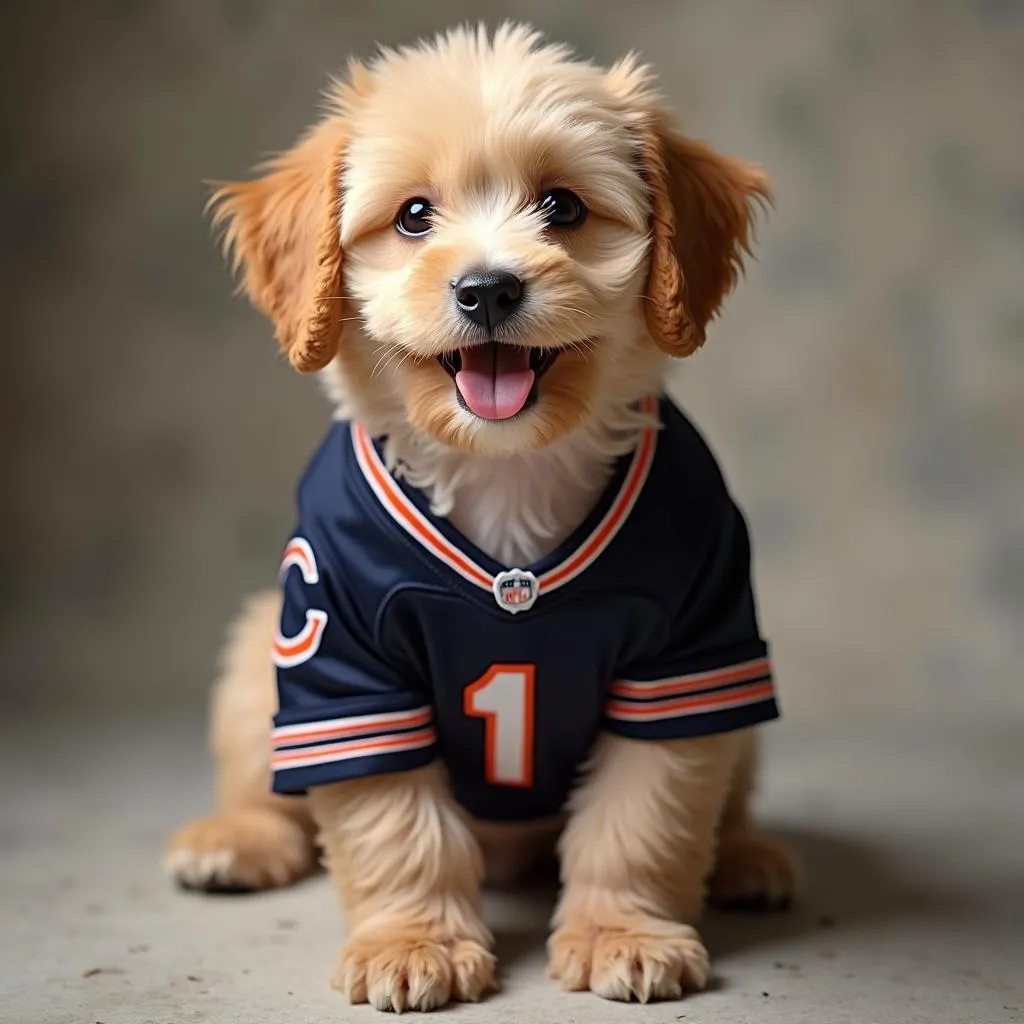 Chicago Bears jersey on puppy