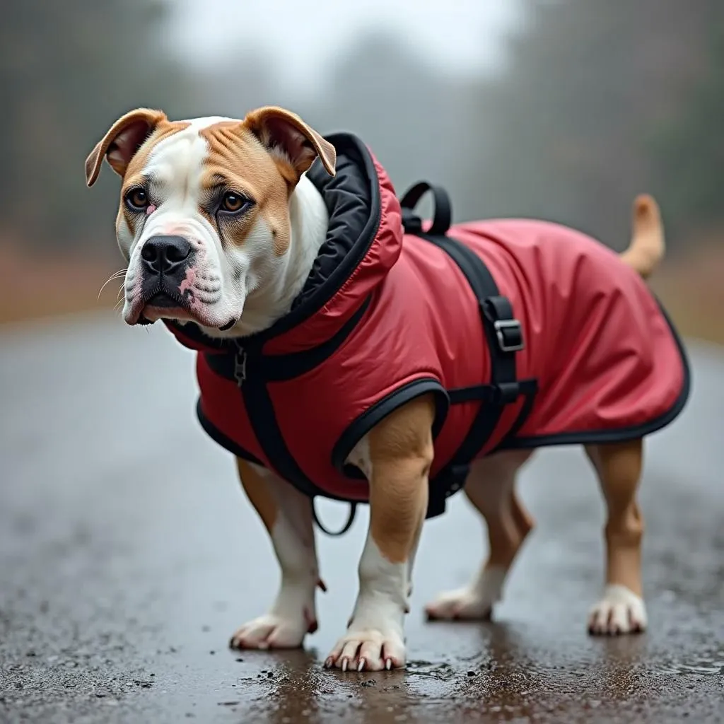 Pitbull Wearing Raincoat