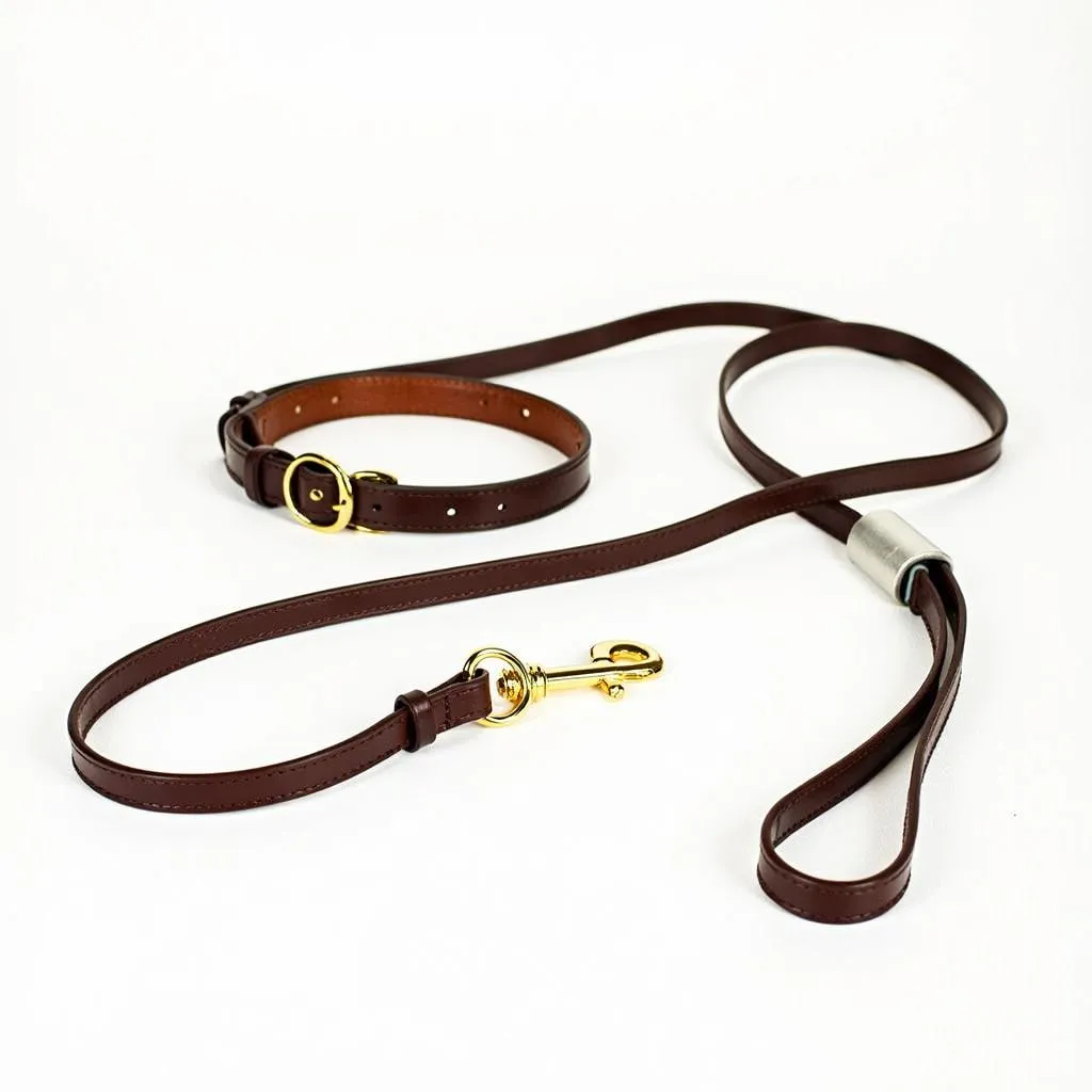 Leather Dog Collar and Leash Set