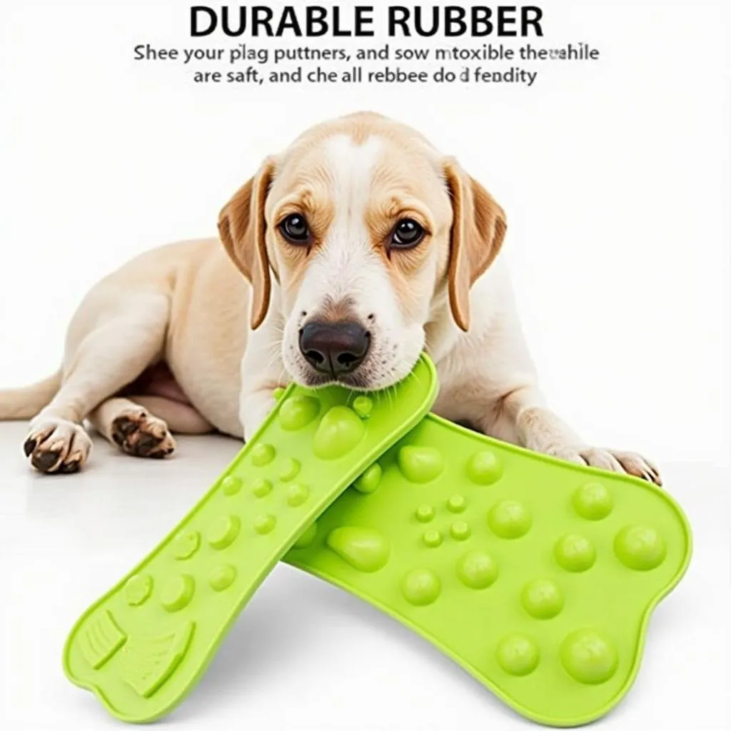 Dog gnawing on a rubber dog cutting board