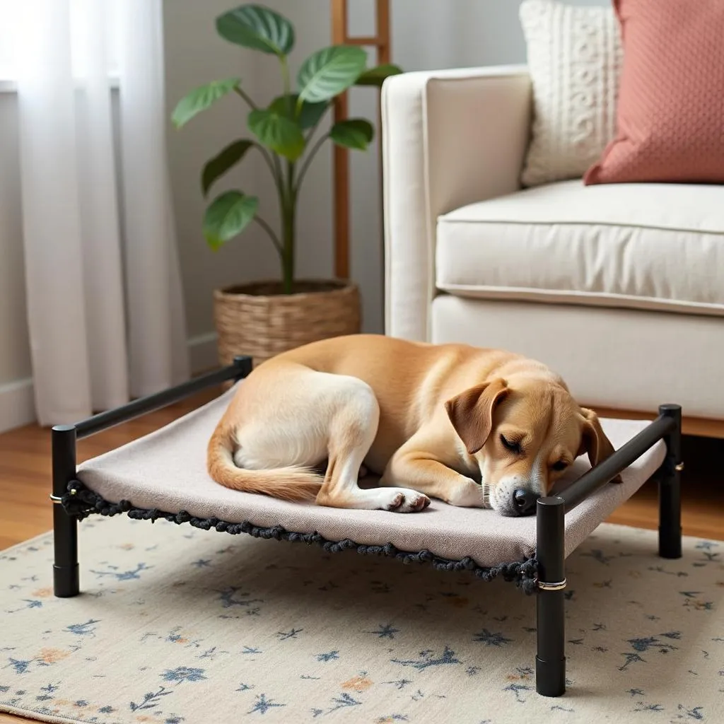 Small dog enjoying a comfortable dog day bed