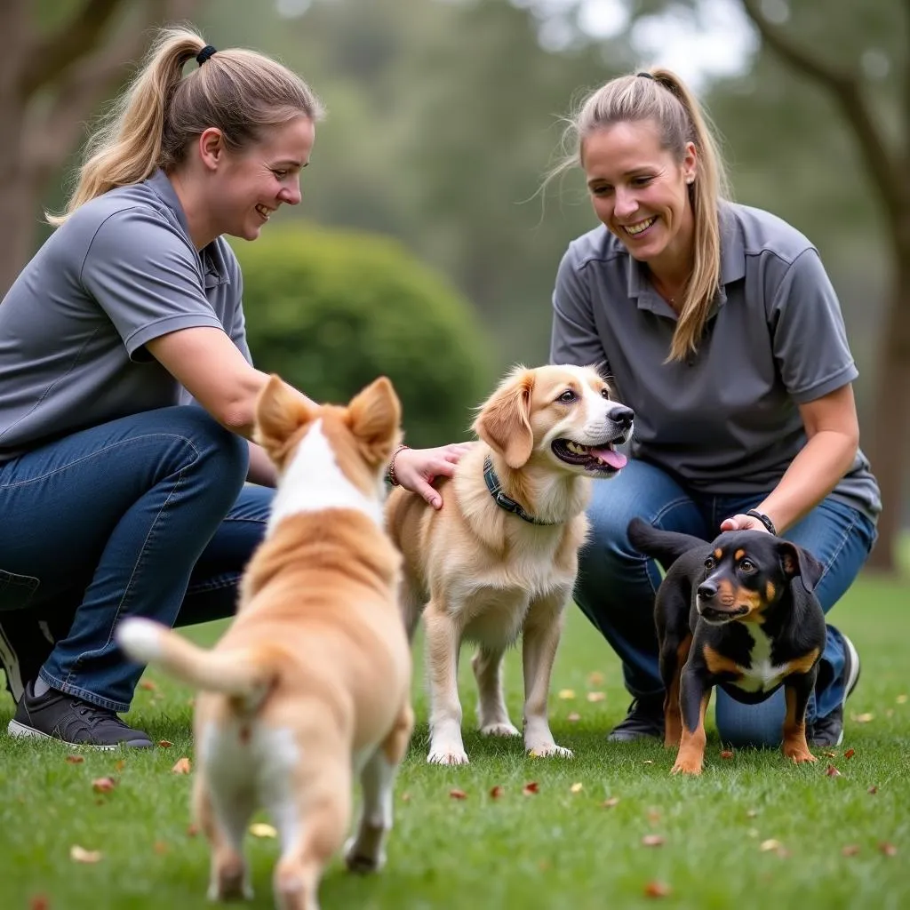 Dog daycare staff playing with dogs in Santa Cruz